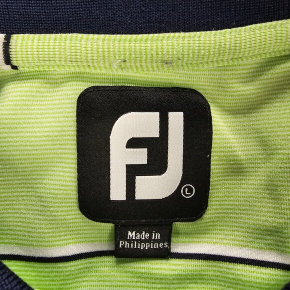 Footjoy Polo Shirt Mens Large Green Striped Short Sleeve Golf Performance Casual - Picture 7 of 10
